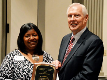 2013 Shirley Hendrick Award Recipient Leslie A. Laing with Penn State Vice President Rodney Erickson