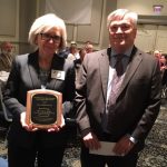 2017 Shirley Hendrick Award recipient Avis Kunz with Penn State President Eric Barron